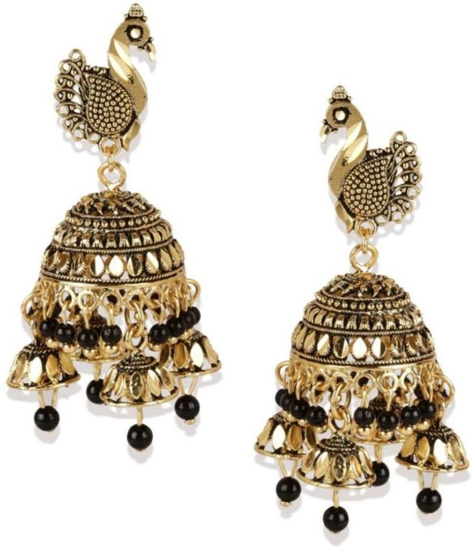 Classic Designed Gold Plated Enamelled Jhumka Earrings For Women And Girls Cubic Zirconia, Beads Alloy Jhumki Earring