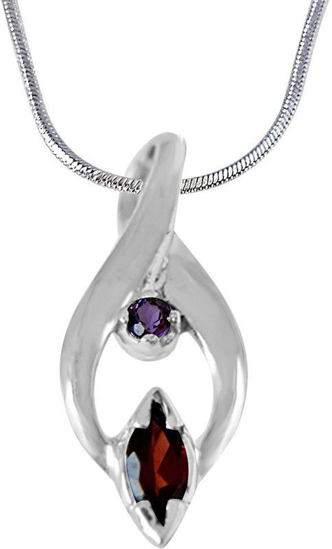 Imperious - Trendy Marquise Shaped Red Garnet, Round Purple Amethyst and 925 Sterling Silver Pendant with 18 IN Chain (SDP418) Sterling Silver Garnet, Amethyst Sterling Silver Pendant