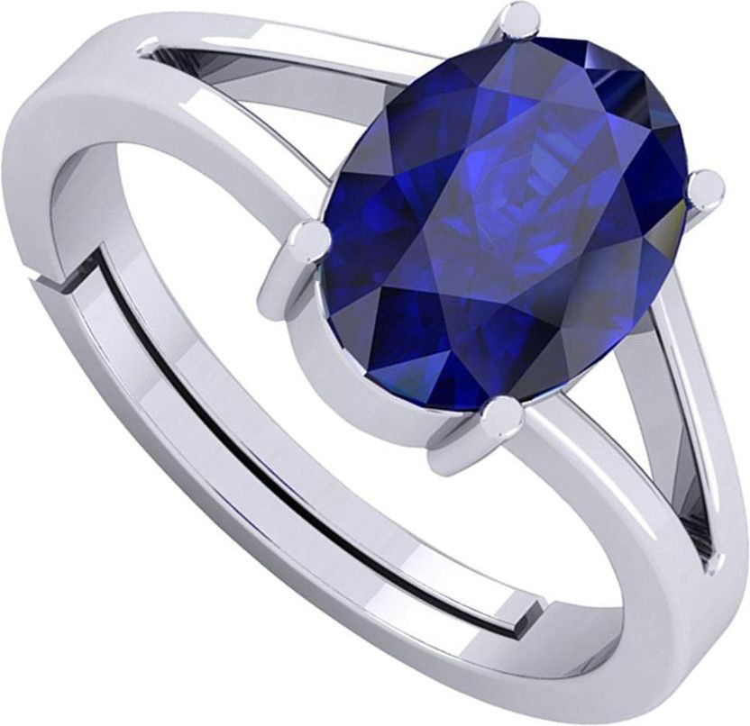 8.25 - 8.50 Ratti Blue Sapphire Neelam Stone Silver Metal Ring Metal Sapphire Rhodium Plated Ring
