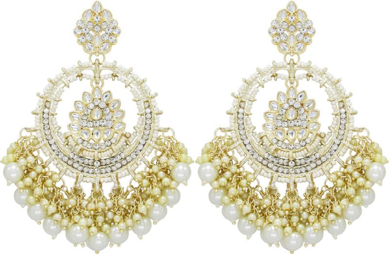 Contemporary Kundan Collection Earrings Beads Brass Chandbali Earring