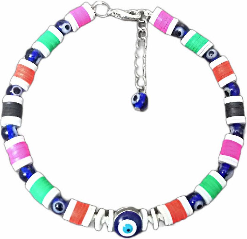 Glass, Rubber, Alloy Silver Bracelet