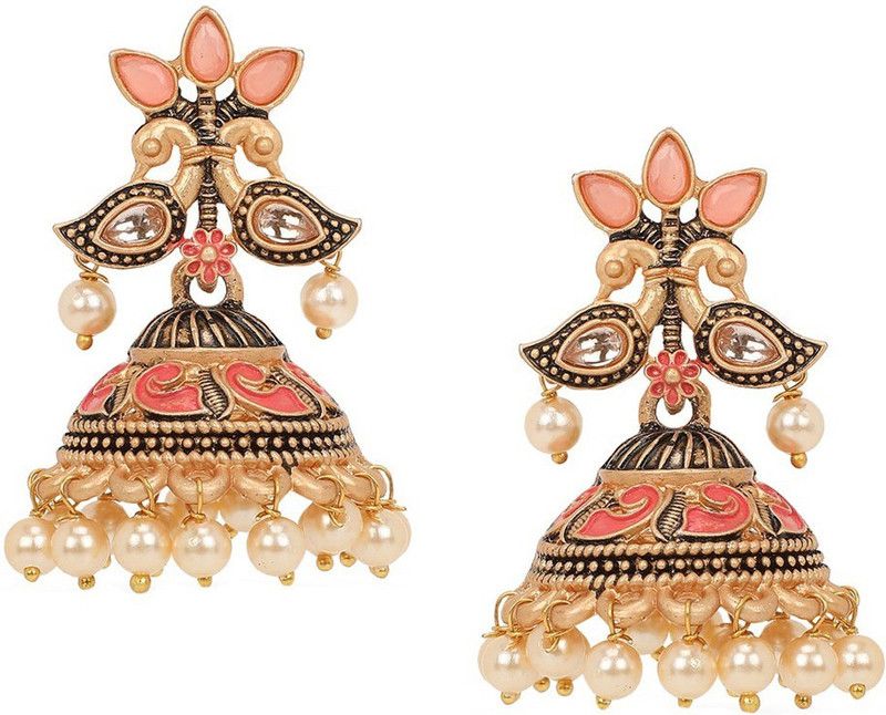 Orange Mint Meenakari Jhumki for Women and Girls Cubic Zirconia Alloy Jhumki Earring