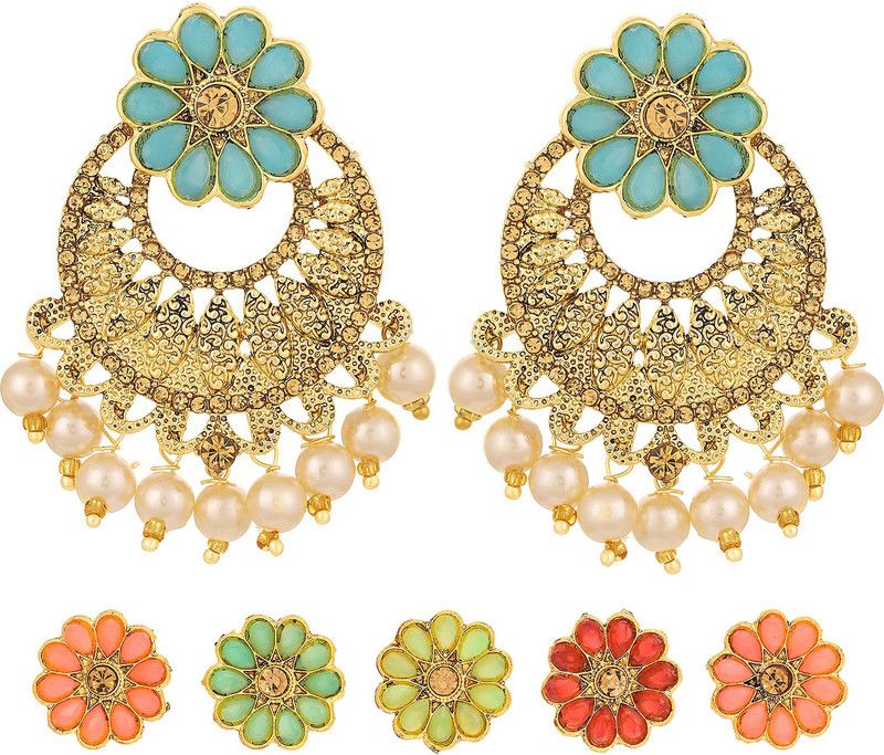 Delightful Pearl and LCT Gold Plated Changeable Earring for Women Pearl Alloy Chandbali Earring