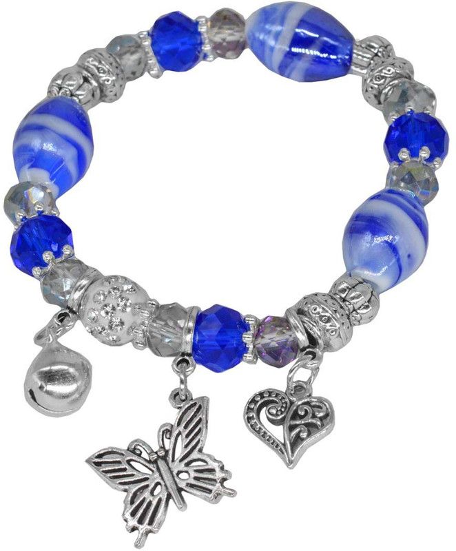 Brass, Metal, Crystal Beads Rhodium Charm Bracelet