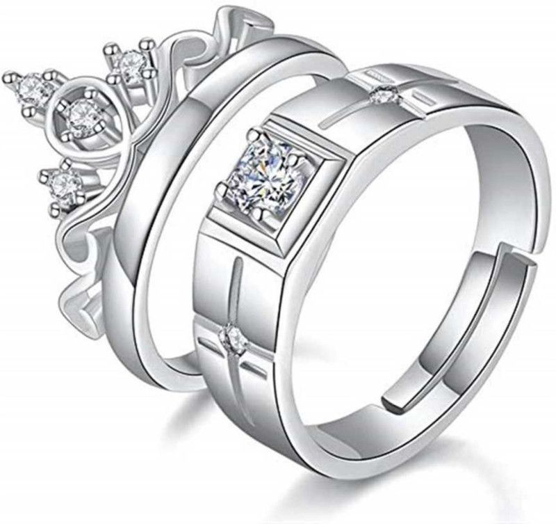 Crown Adjustable Fashion Couple Lovers Love Forever Girls Boys Ring for Couples Brass Cubic Zirconia Rhodium Plated Ring