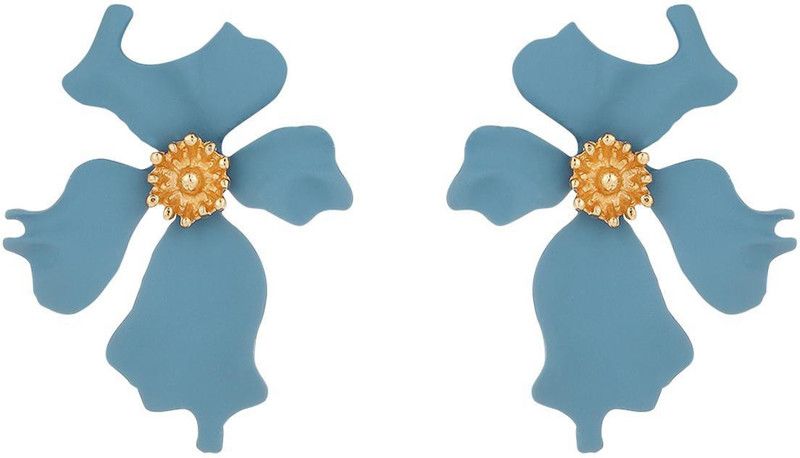 Blue Big Metal Flower Drop Dangle Earring Alloy Stud Earring