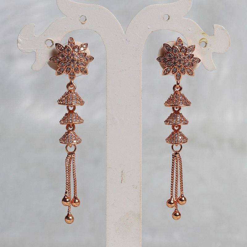 Naari Shringar Chain Link Star AD Rose Gold Bali Latkan Alloy Hoop Earring