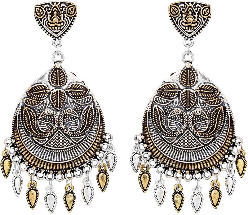 Oxidised German Silver Plated Stylish Latest Partywear Earring Diamond Silver Drops & Danglers