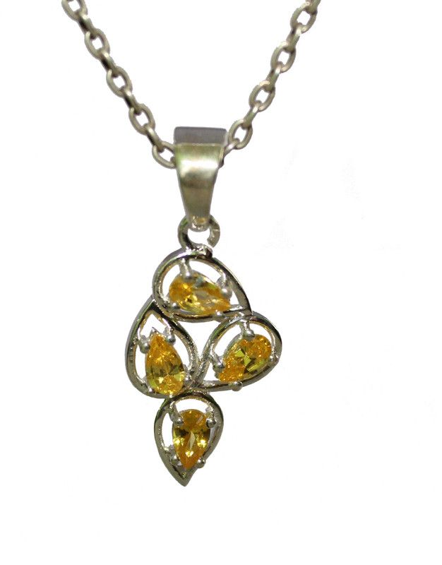 Yellow Zircon Cz Stone Pendant with chain Silver Zircon Sterling Silver Pendant Set