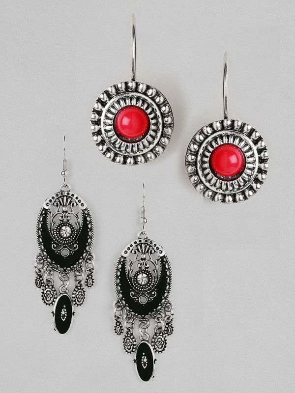 Rubans Silver Plated Handcrafted Enamel Set of 2 Earrings Alloy Earring Set