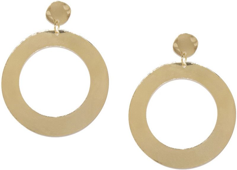 ayesha Metallic Gold Circular Stud & Faintly Twisted Circular Hollow Plate Drop Earrings Metal Drops & Danglers