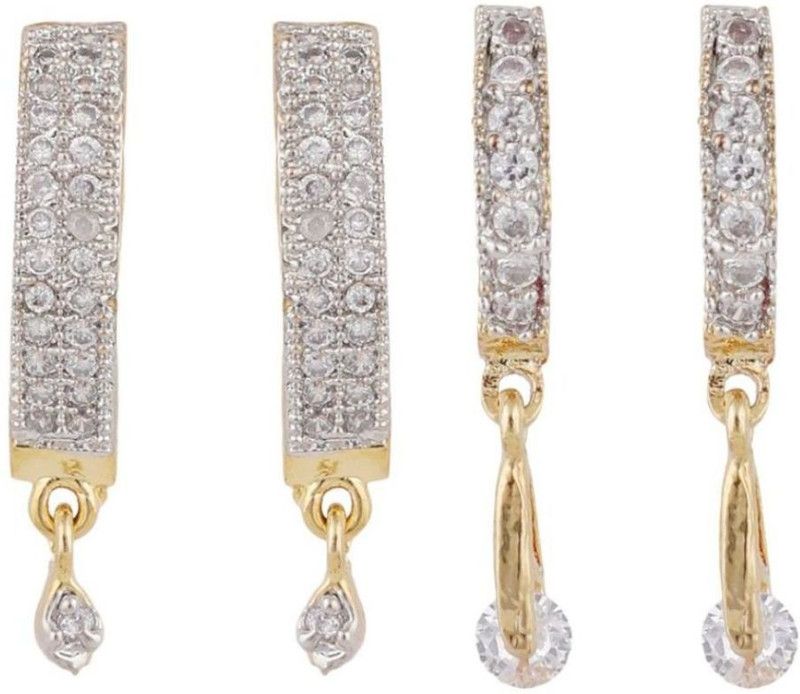 Combo of 2 Pair American Diamond Hoop Bali With Small Latkans Cubic Zirconia Alloy Hoop Earring