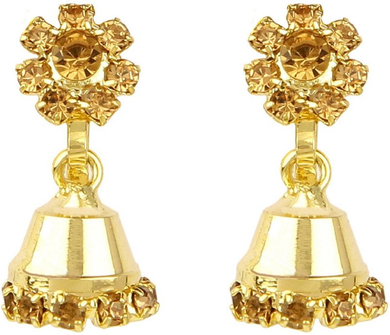 Yellow Colour Floral Style Non Piercing Jhumki Earrings for Non-Pierced Ears Alloy Jhumki Earring