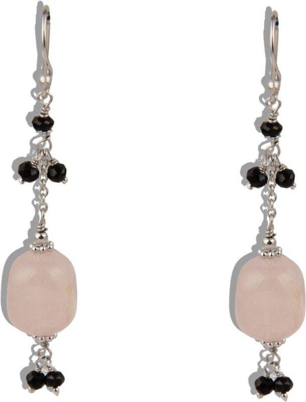 925 Sterling Silver with Rose Quartz and Black Spinel Earrings for Women Sterling Silver Drops & Danglers