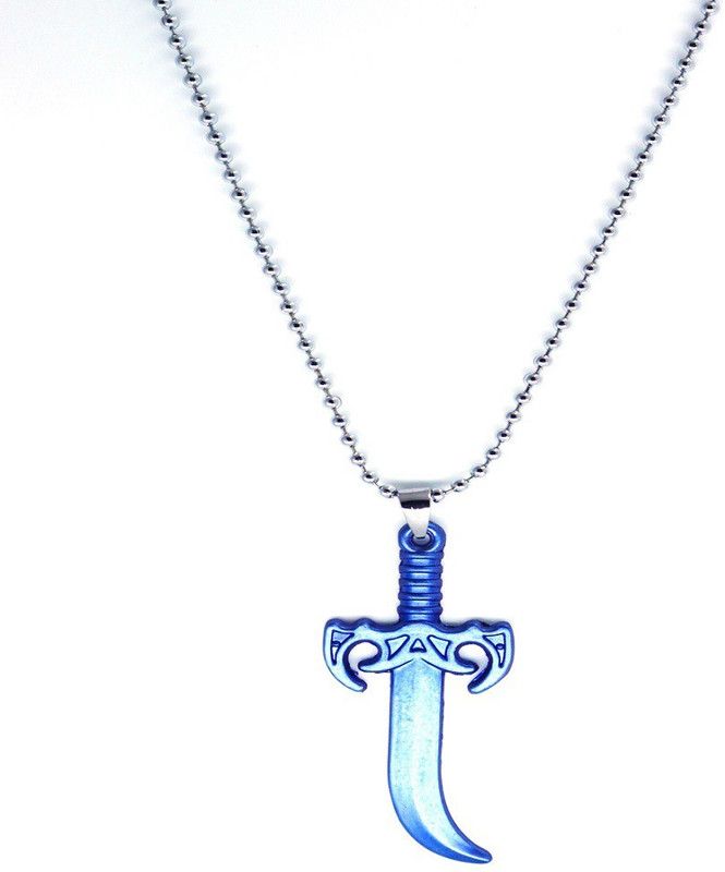 Latest Designed Fancy Blue Talwar Pendant For Boys And Men Rhodium Stainless Steel Locket