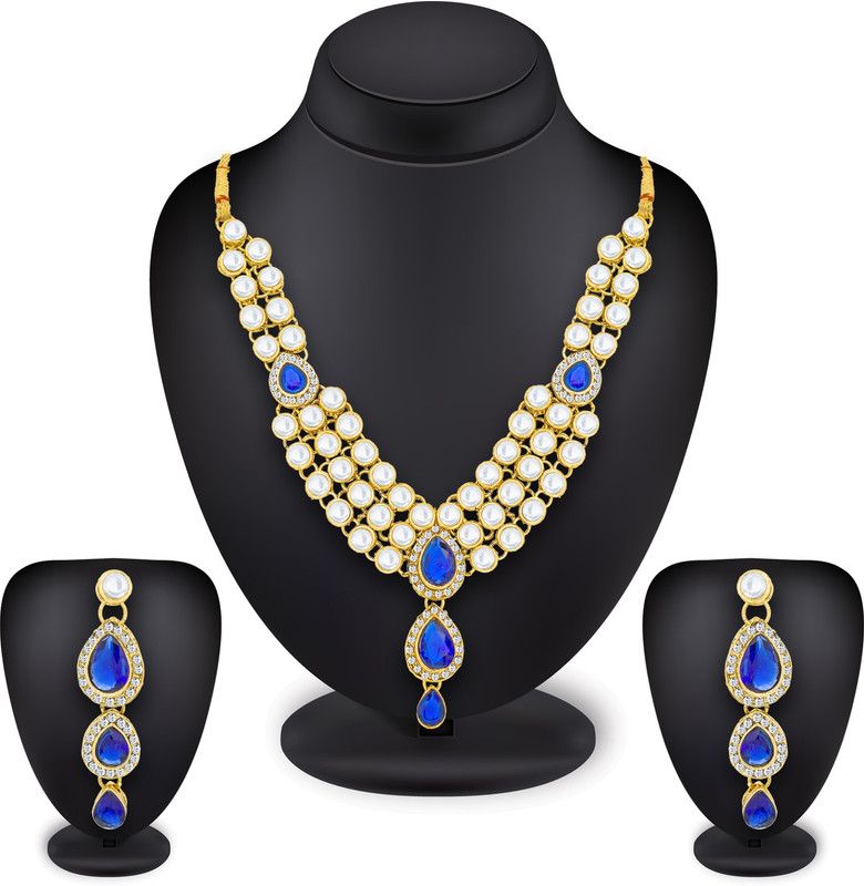 Zinc Gold-plated White, Blue Jewel Set  (Pack of 1)