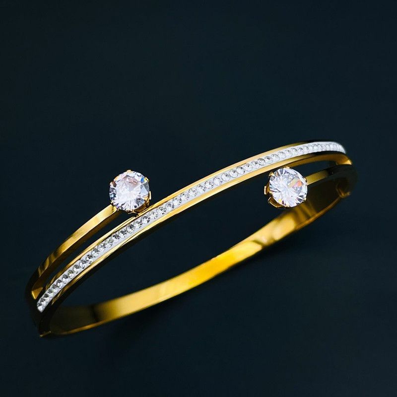 Stainless Steel Cubic Zirconia Gold-plated Kada
