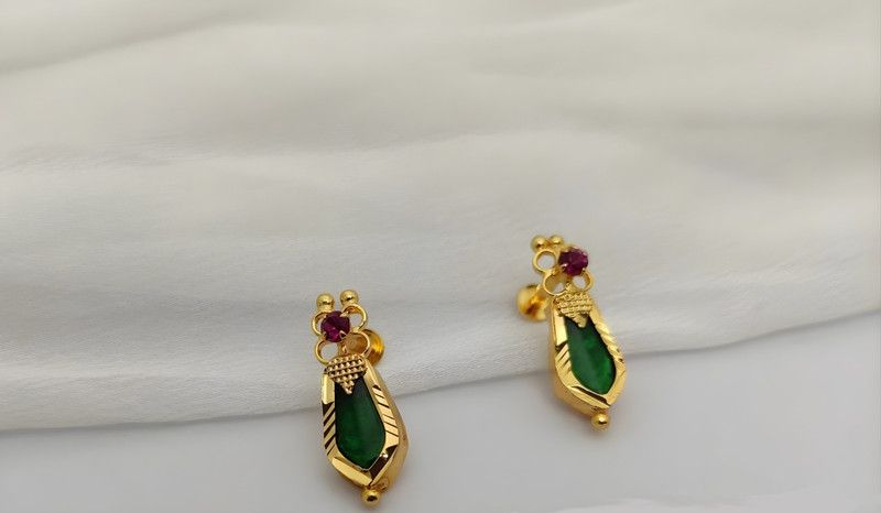 Green Nagapadam Studs Copper Earring Set