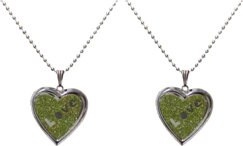 Green Stylish Heart photo Frame Locket Chain Pendant For Love Couple (pack of 2) Alloy