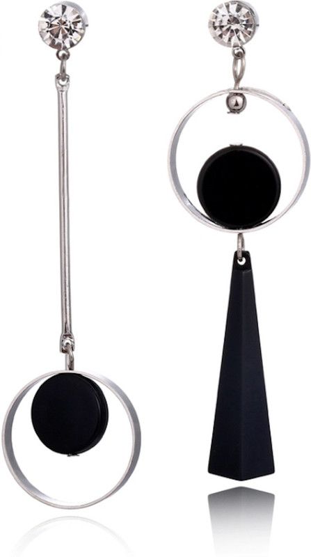 Korean Fashion Geometric Long Asymmetry Rhinestone Circle Dangle Earrings for Women Copper Stud Earring