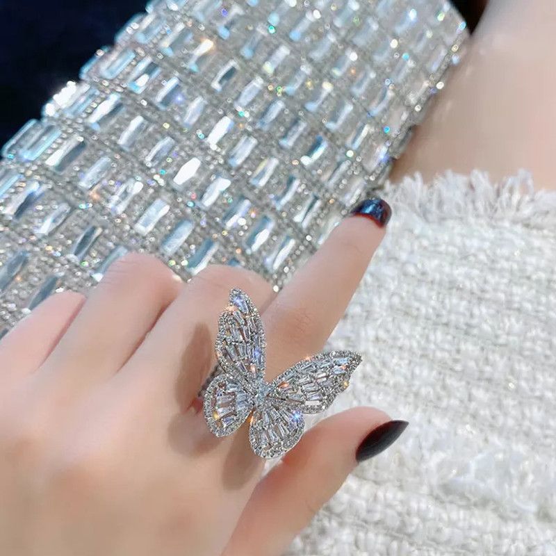 Stunning Silver Ring for Girls and Woman Cubic Zirconia Studded Butterfly Ring Stainless Steel Cubic Zirconia Silver Plated Ring