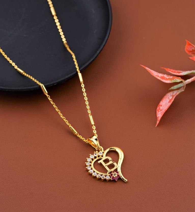 B LATTER ALPHABET GOLD PLATTED CHAIN PENDENT PACK OF 1 Gold-plated Diamond Alloy Pendant Set