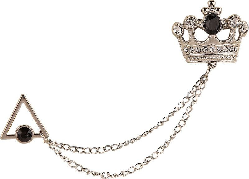 Tripin LAPEL PIN COLLAR PIN COLLAR CHAIN BROOCH WITH BLACK DIAMON CRYSTAL WITH CHAIN IN CLASSIC SHAPE IN A GIFT BOX Brooch  (Silver, Black)