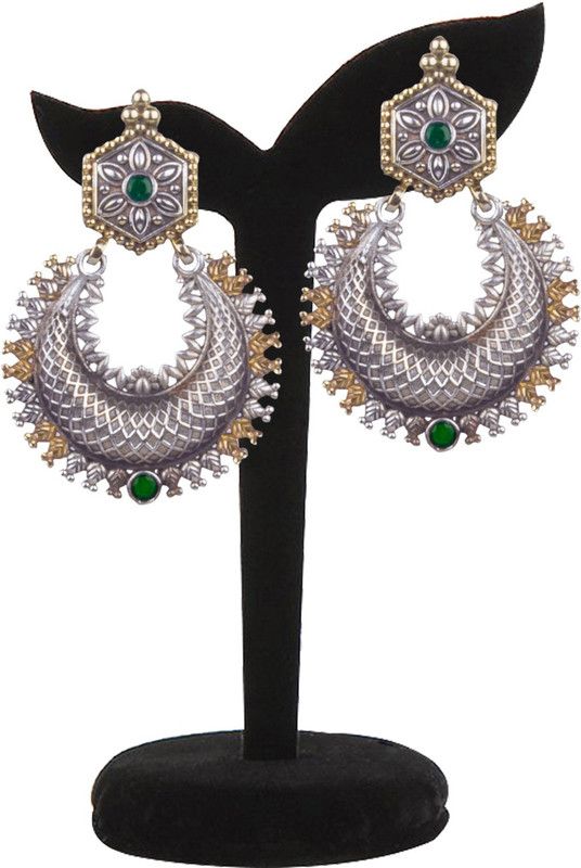 Piah Fashion Appealing 
Oxidised Silver Green Beaded Earring For Women & Girl Brass Drops & Danglers