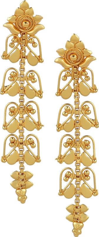 Micron Gold covered stem leaf design Traditional Long earring Ethnic Women Brass Drops & Danglers
