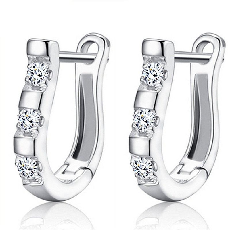 Diamond Hoops Swa Swarovski Zirconia White Metal Hoop Earring