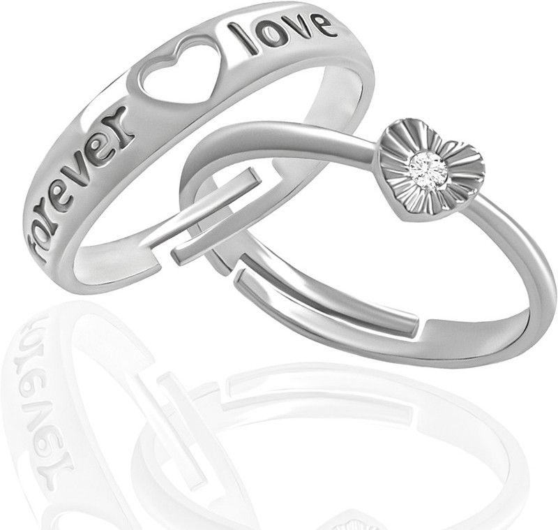 Heart shape & forever love adjustable couple rings for lovers Valentine ring Stainless Steel Zircon Silver Plated Ring Set Stainless Steel Zircon Silver Plated Ring Set