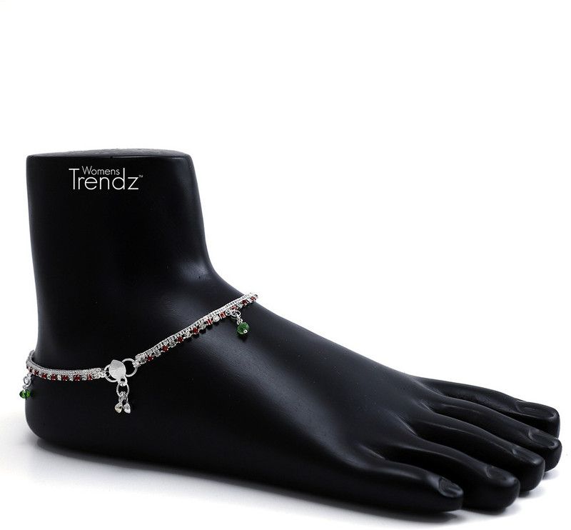 Womens Trendz Womens Trendz Handmade Red Crystal Silver Plated Anklet/Painjan for Womens and Girls Alloy Anklet