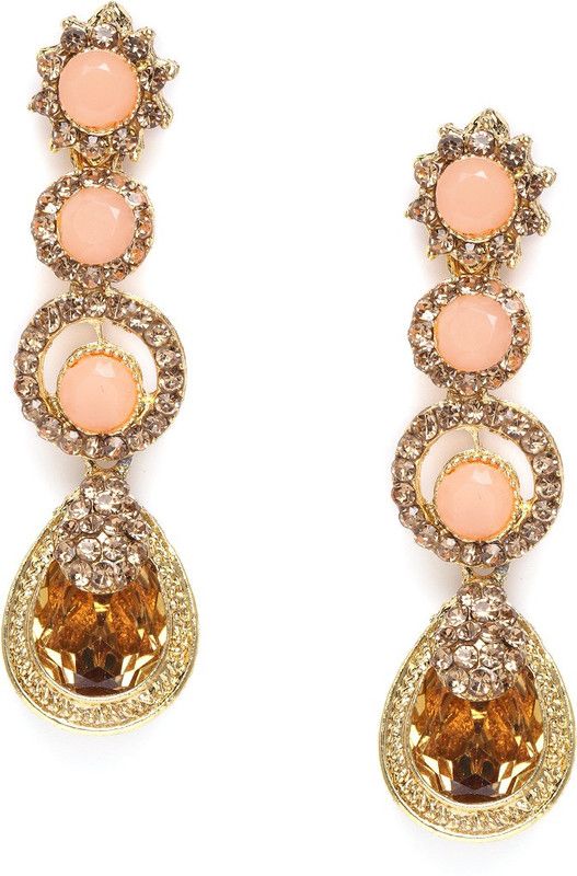 Good-Looking Round Shape Pink & Lct Stone Dangle Earring For Women Brass Drops & Danglers
