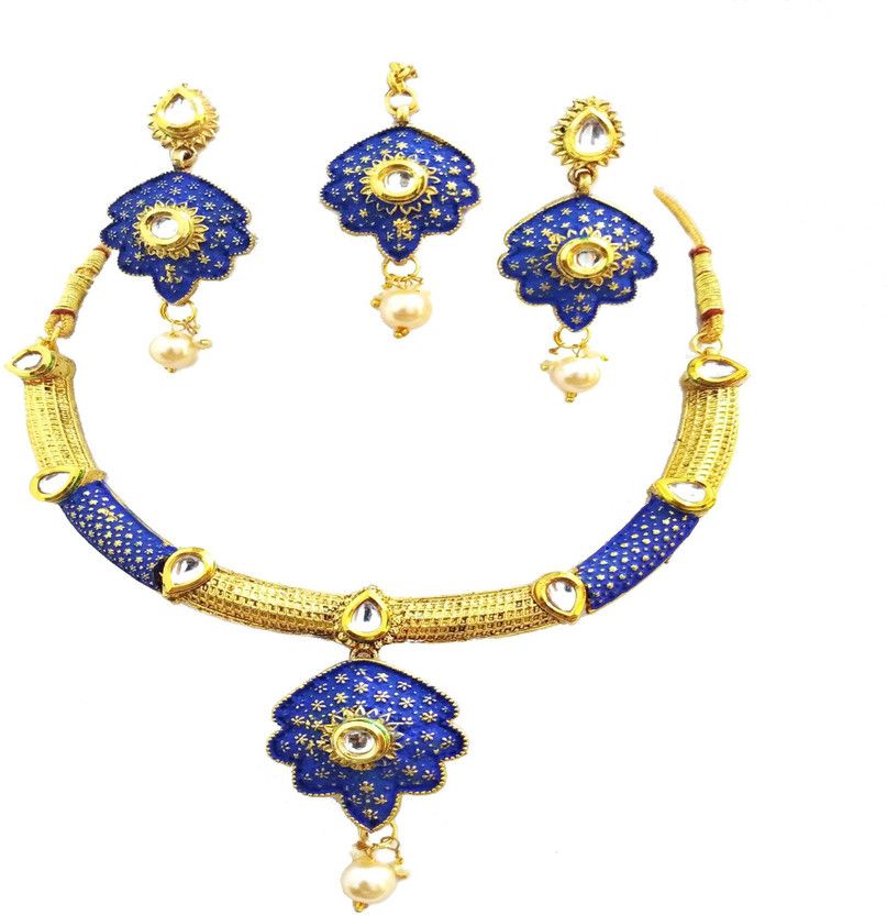 Brass, Metal Gold, Blue, White Jewel Set  (Pack of 1)