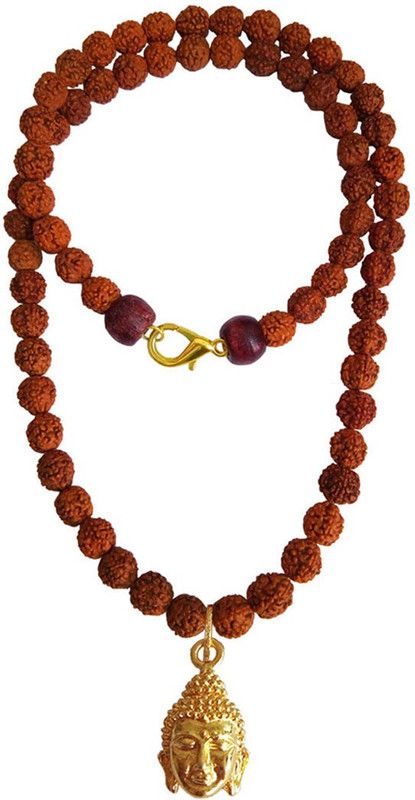 Buddha Charm Pendant With Rudraksha Mala Wood, Brass Pendant