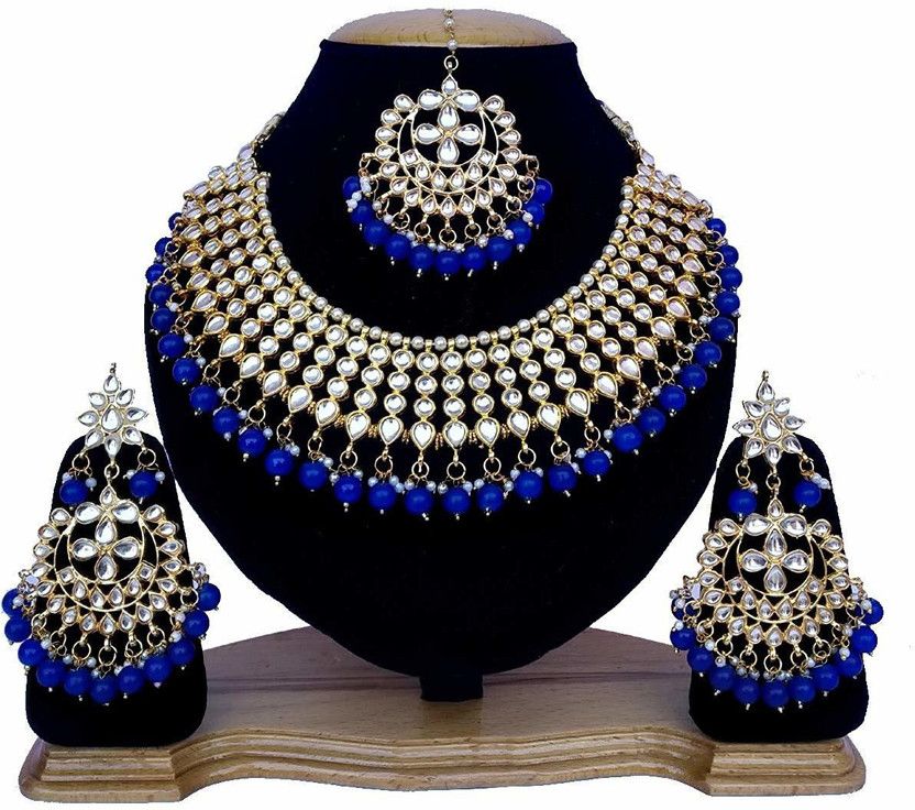 Metal, Glass, Alloy Gold-plated Blue, Gold Jewel Set  (Pack of 1)