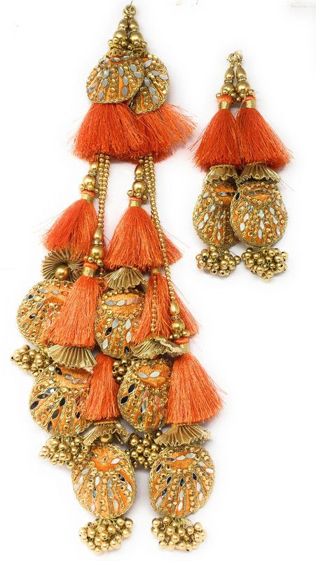 Inhika Women's Set of 4 Lehenga Latkan (40cm - 10cm Long) Orange Brooch  (Orange)