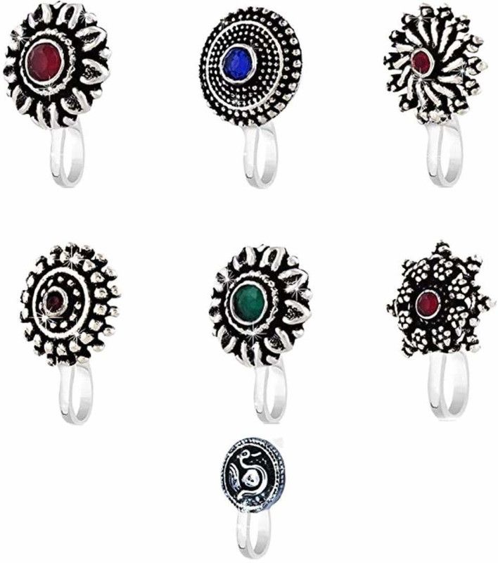 TRUBUG Silver Plated Brass Nose Ring  (Pack of 6)