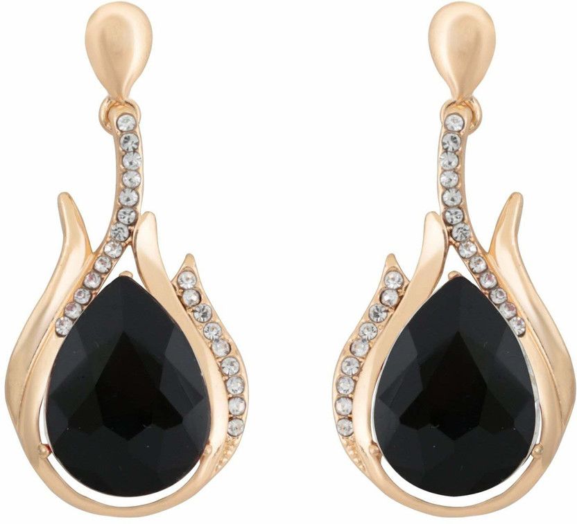Gorgeous Black Colour Floral Design Rhinestones Stud Earrings for Women & Girls Alloy Stud Earring