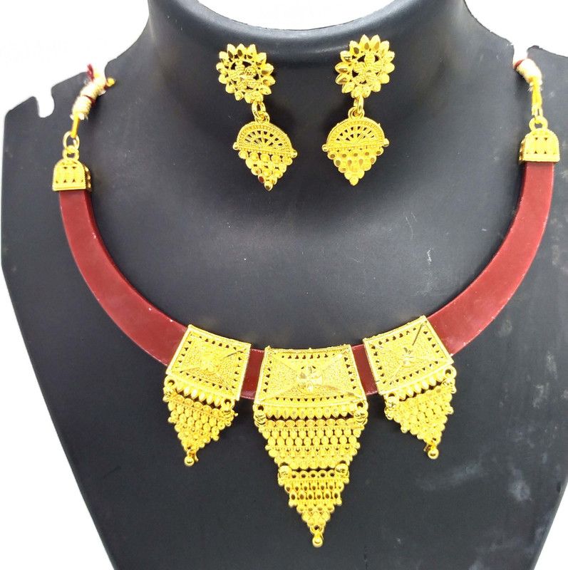 Plastic Gold-plated Red, Gold Jewel Set  (Pack of 1)