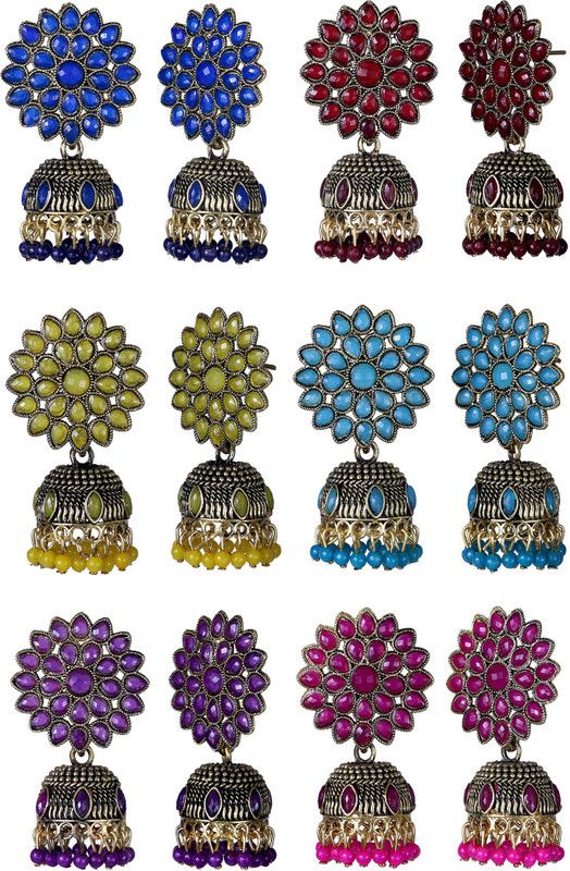 Combo of Small Colorful Jhumki Earrings Silver, Alloy Jhumki Earring