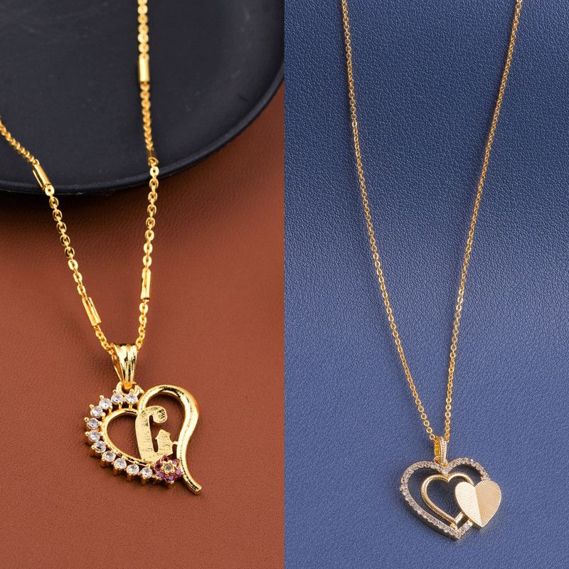 New Stylish Exclusive Heart Shape G Letter Pendant With Necklace Chain Combo Diamond Gold-plated Plated Brass, Alloy Chain Set