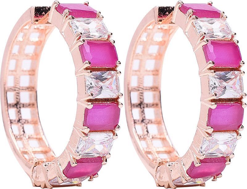 Rose Gold Plated American Diamond CZ Hoop Earrings Cubic Zirconia Brass Hoop Earring