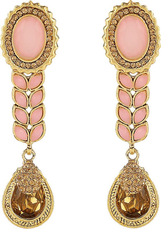 Fine Pink Stone Dangle Earring For Women Brass Drops & Danglers