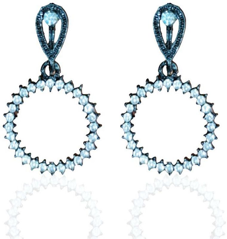 Black and White Elegance: Round Drop & Dangler Earrings with White Stone Alloy Drops & Danglers