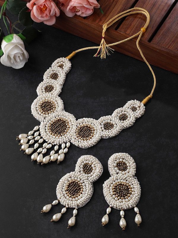 Fabric Gold-plated White, Gold Jewel Set  (Pack of 1)
