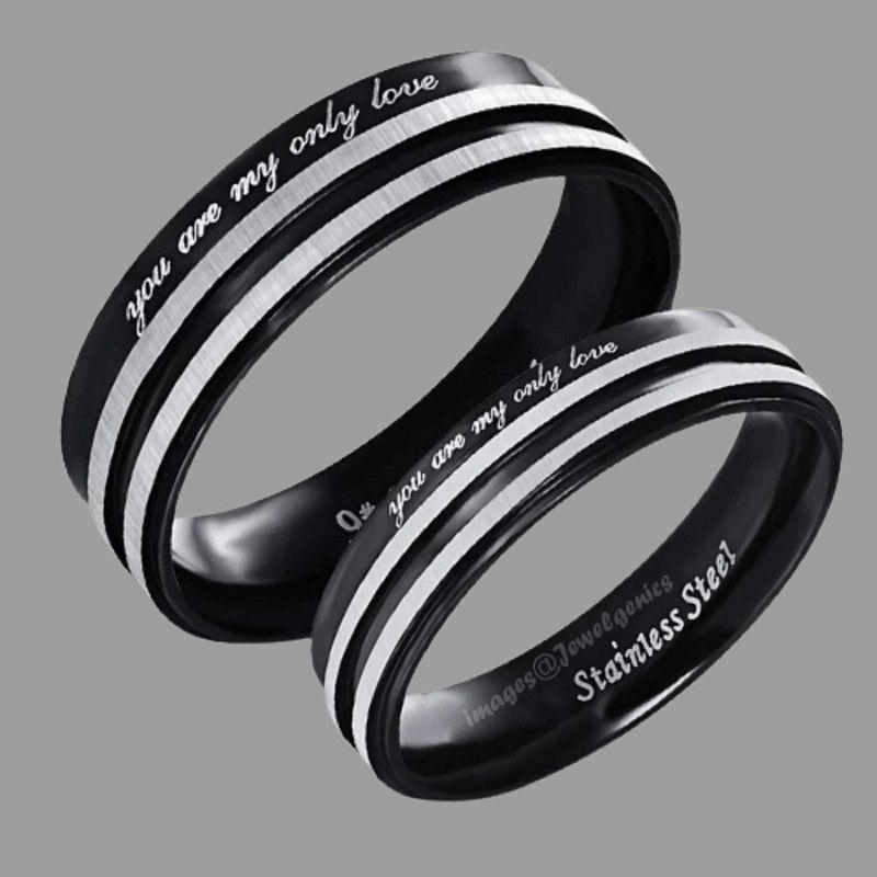 "You Are My Only Love" couple rings for lovers & Valentine ring Titanium Silver Plated Ring Set (Black) Stainless Steel Ring Set
