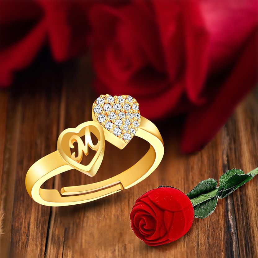 Rings for girls M alphabet valentine propose proposal lovers wedding anniversary Brass, Copper, Crystal, Stone, Alloy, Metal Cubic Zirconia, Diamond, Zircon, Crystal Platinum, Rhodium, Gold Plated Ring Set