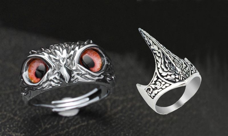 OWL Eye Ring & Eagle Design Ertugrul Ghazi Ring for boys and Mens Combo Stainless Steel Silver Plated Ring