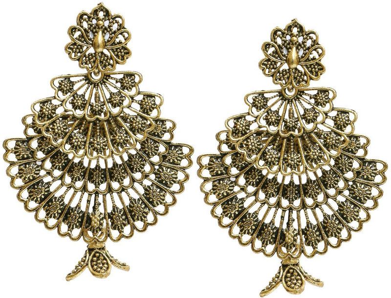 Traditional Indian Gold Plated Peacock Dangler Earrings Alloy Drops & Danglers